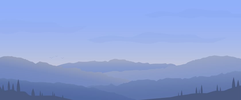 blue mountain landscape vector with fog and tree background abstract. vector illustration. flat blue monochrome mountain hill panoramic scenery vector background