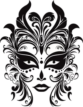 a black and white carnival mask with ornate patterns vector