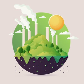 Factory Chimneys And Sun Nature Background. vector