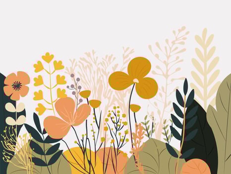 Floral Composition, Flowers With Leaves, Bush Decorated Background. vector