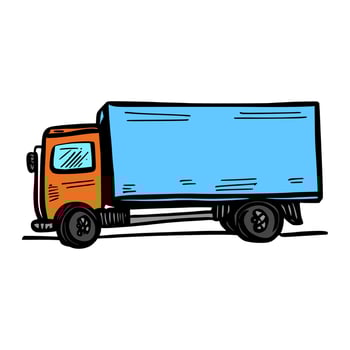trailer truck doodle illustration on isolated background vector