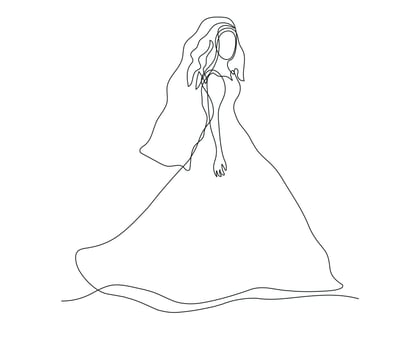 abstract bride, a girl without a face in a long dress with a veil Continuous One Line Drawing vector
