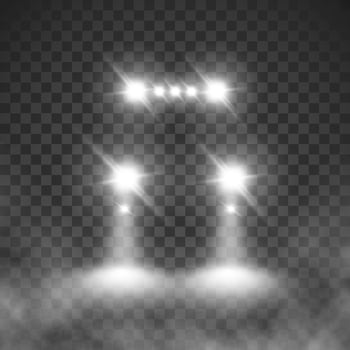 Vehicle Headlights flares and siren effect front view. silhouette of car with headlights. Vector