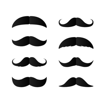 Set of Paper Mustaches. Black silhouette of moustaches. Fathers day decorative element. isolated vector