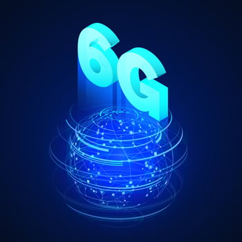 High speed 6G global mobile networks. Business isometric illustration global network hologram and text 6g. Wireless web banner. Modern data transfer technology. Vector illustration