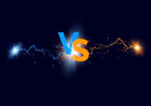 Versus background. Blue and orange forces lights with text VS. Vector illustration