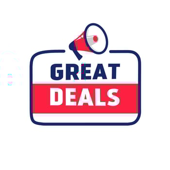 Great deals banner megaphone icon. Promotional element. Vector design.