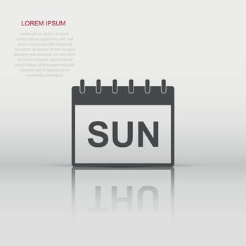 Vector sunday calendar page icon in flat style. Calendar sign illustration pictogram. Sunday agenda business concept.