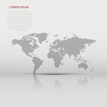 Dotted blank world map isolated on white background. Flat earth world map with round dots illustration. vector