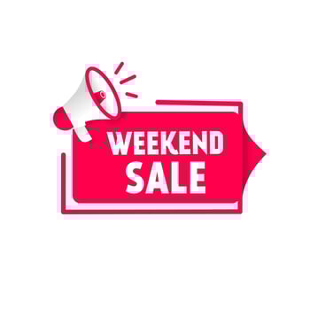 Weekend sale banner with megaphone icon. Business concept, web elements. Flat style vector design.