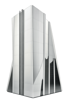 A stunning glass skyscraper stands tall and proud against a clear, transparent background, reflecting the world around it in shimmering glory. png