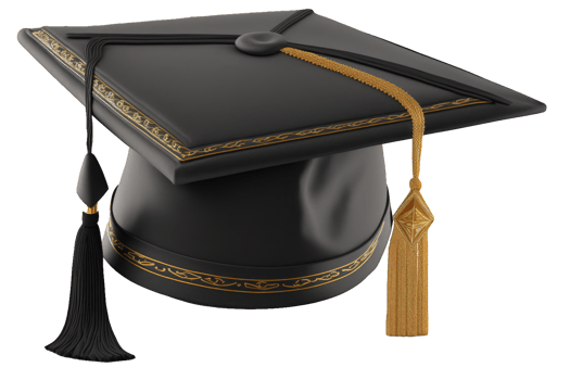A stunning black graduation cap, complete with a plush tassel, sits proudly against a transparent background. png