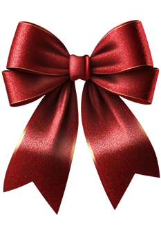 A sparkling red bow ribbon that glitters against a clear and transparent background. png