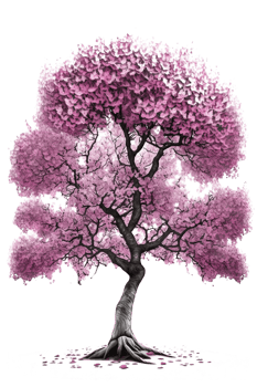 This image depicts a stunning cherry tree in full bloom on a clear, transparent background, highlighting the delicate pink blossoms and lush green leaves. png