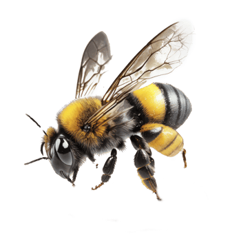 This image features a breathtakingly lifelike bee in mid-flight, set against a transparent background. png