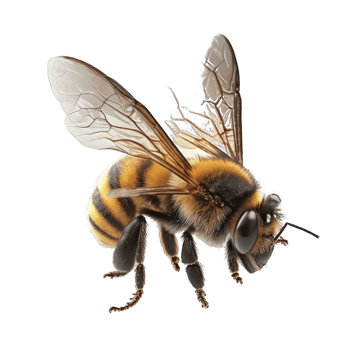 A lifelike and beautiful bee is gracefully hovering mid-air against a clear, see-through background. png