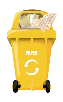 yellow vector trash bin paper