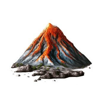 A stately volcano stands tall, its cone rising sharply and majestically towards the sky. png