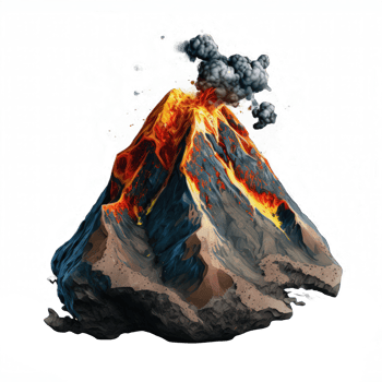 A stunningly realistic volcano image that appears to be floating in the air against a transparent background. png
