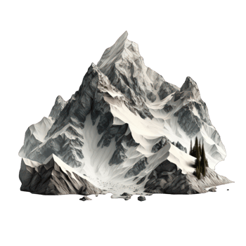 A majestic range of mountains sits in stunning detail against a clear and transparent background, creating a breathtaking scene. png