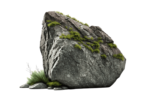 The image depicts a lifelike stone formation found in nature, with intricate details and textures, set against a transparent background. png