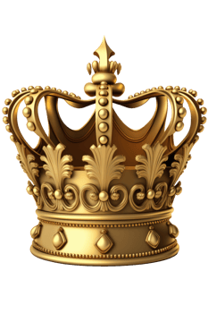 A regal and ornate golden crown gleams brilliantly against a clear and transparent background, exuding an air of elegance and majesty fit for only the most illustrious of monarchs. png