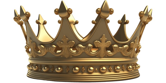 This image features a stunning and realistic golden crown, complete with intricate details and a regal design. png
