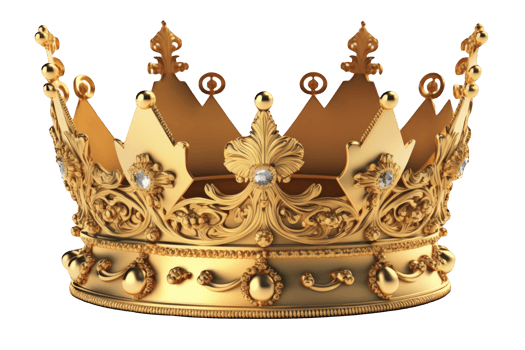 A regal and lifelike golden crown shines brilliantly on a clear and see-through background. png