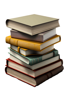 An organized and neat stack of books is displayed on a transparent background in a highly realistic design. png