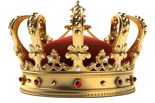 A stunning and intricately designed golden crown, perfectly crafted with a realistic touch, sits majestically on a clear and transparent background. png