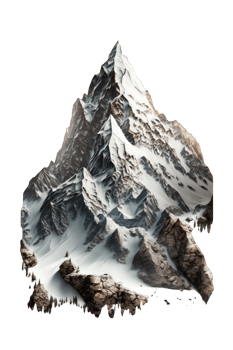 This image is a stunning depiction of mountain peaks in incredible detail and realism, set against a transparent background for maximum versatility and use. png