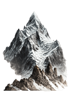 An intricate and breathtaking landscape of majestic mountains, cast against a transparent background, allowing for a sense of vastness and uncharted terrain. png