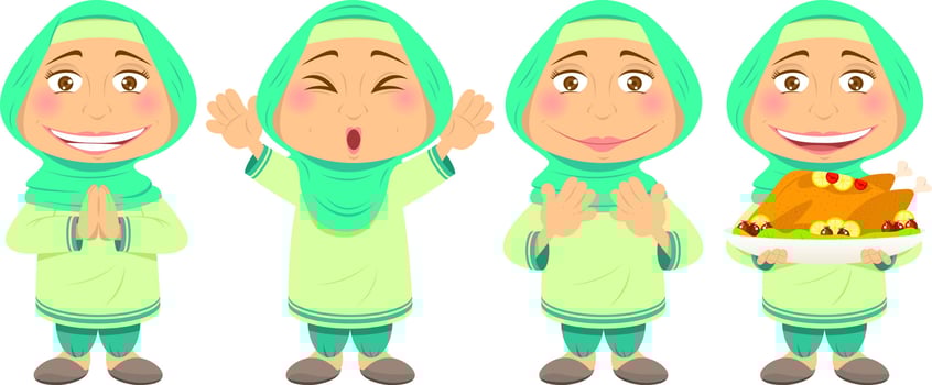 moslem girl with hijab cartoon character vector