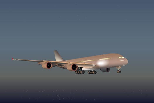 Passenger plane flies in the night sky. Vector. vector