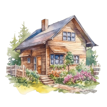 Wooden home watercolor painting, png
