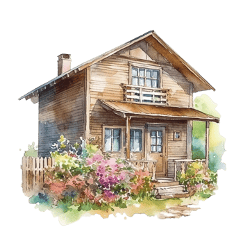 Wooden home watercolor painting, png