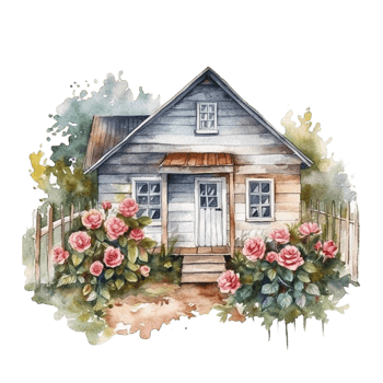 Wooden home watercolor painting, png