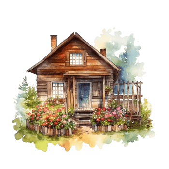 Wooden home watercolor painting, png