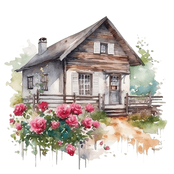 Wooden home watercolor painting, png
