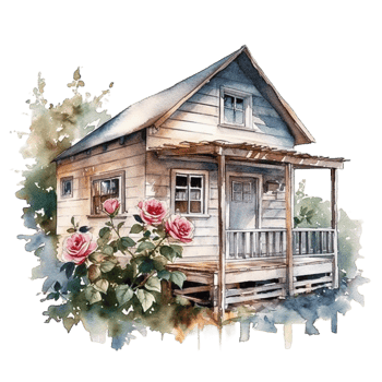 Wooden home watercolor painting, png
