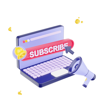 3d render subscription on the laptop for social media. 3d subscribe background. png