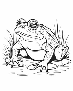 Toad sitting down coloring page vector