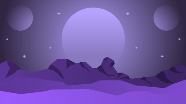 Science fiction landscape vector illustration. Purple planet landscape illustration. Purple galaxy surface mountain. Science fiction vector for background, wallpaper or illustration. Moon planet