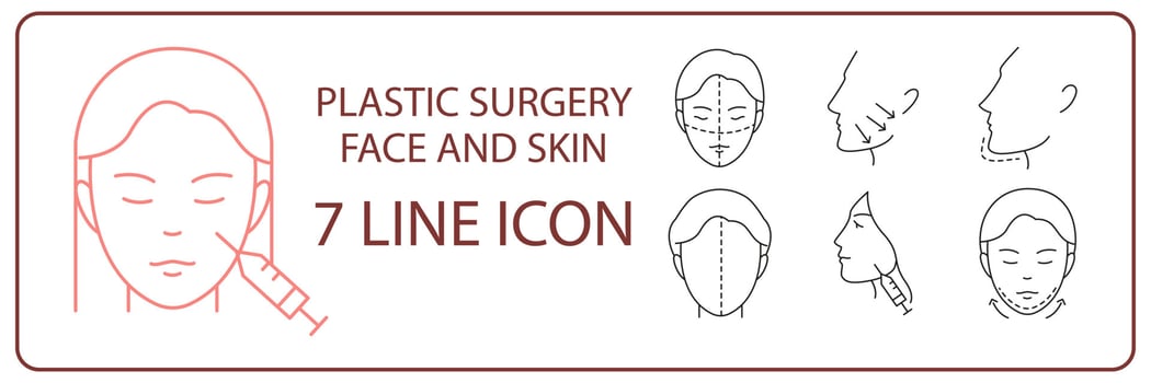 Cosmetic surgery line icon set. Included the icons as cellulite, beauty, marking, skin, and more. vector