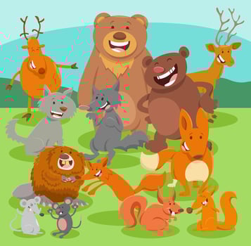 happy cartoon wild animals characters group vector