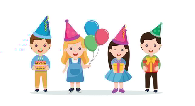 children celebrating a birthday party vector illustration