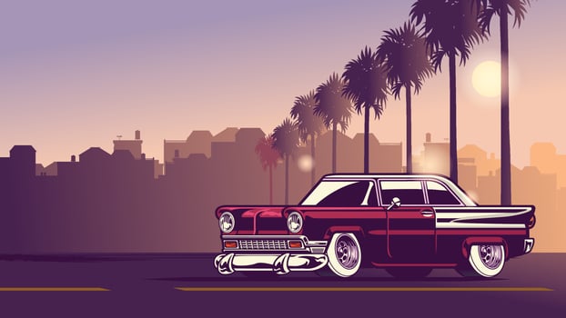 classic american in the downtown city sunset vector