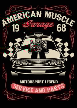 vintage muscle carwith big super charger engine vector