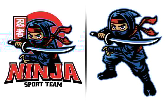 cartoon of ninja warrior with the katana sword vector