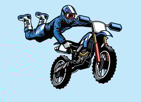 motocross rider jumping on the motorcycle. with hart attack trick vector